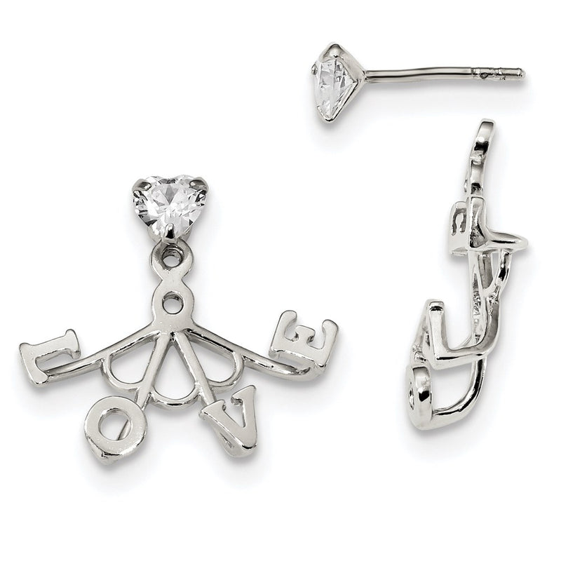 Sterling Silver Cz Removeable Front Back Love Earrings