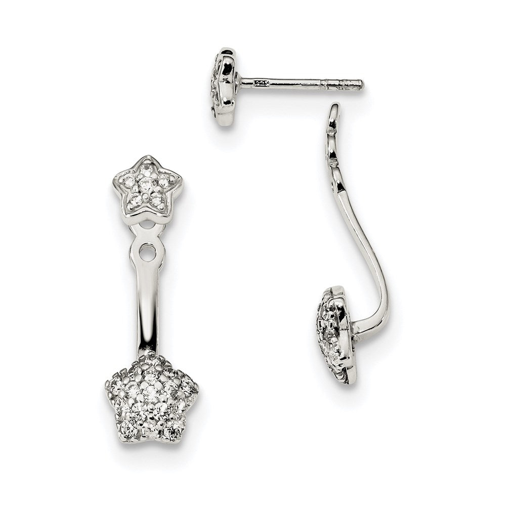 Sterling Silver Cz Removeable Front Back Star Earrings