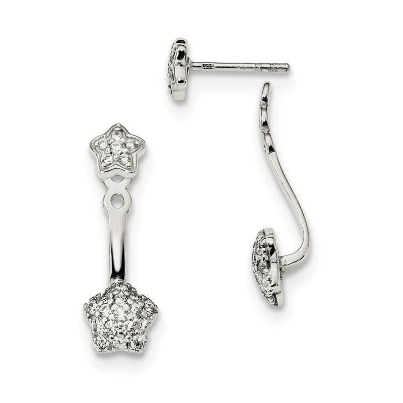 Sterling Silver Cz Removeable Front Back Star Earrings