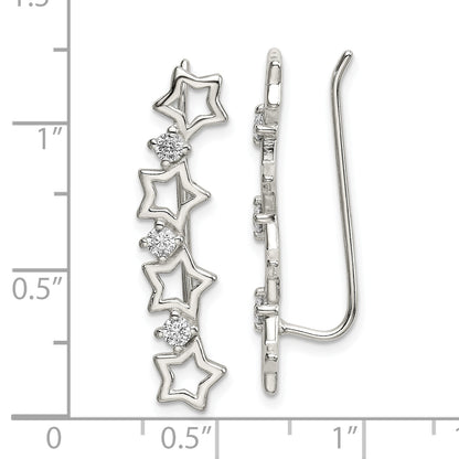 Sterling Silver Polished Cz Stars Ear Climber Earrings