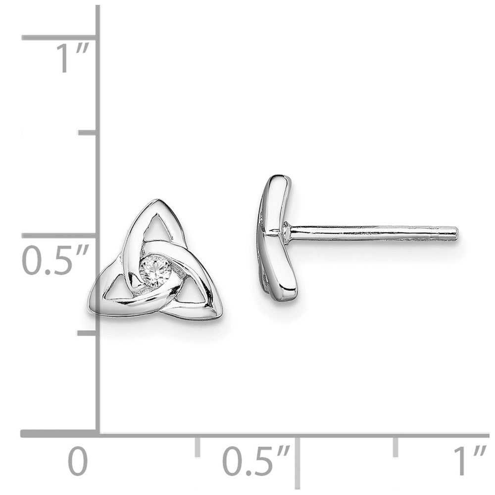 Sterling Silver Rhodium-Plated Cz Trinity Post Earrings