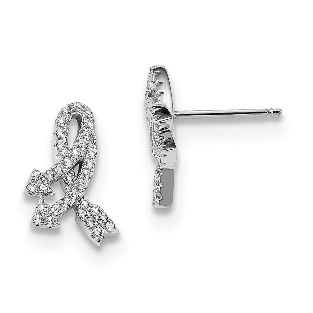 Sterling Silver Rhodium-Plated Cz Post Earrings