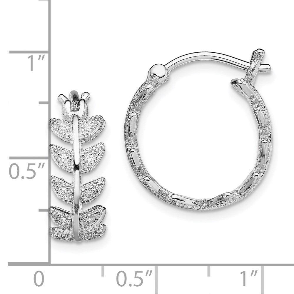 Sterling Silver Rhodium-Plated Micro Pav Cz Leaf Hoops