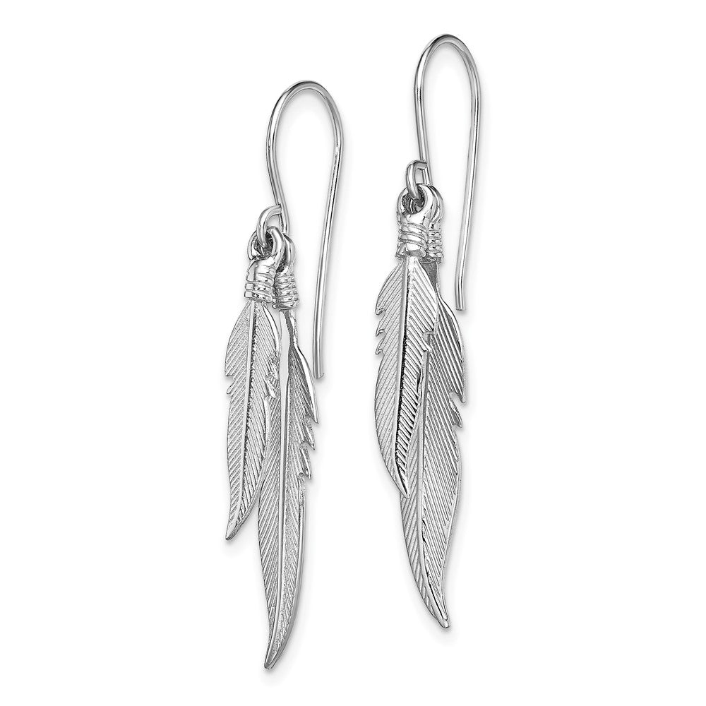 Sterling Silver Rhodium-Plated Polished Feathers Dangle Earrings