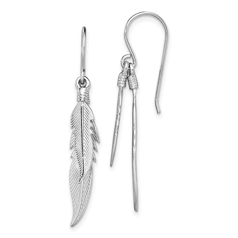 Sterling Silver Rhodium-Plated Polished Feathers Dangle Earrings