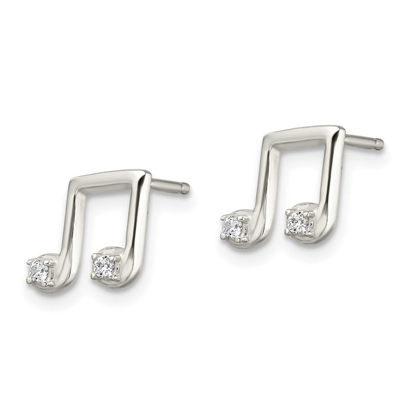 Sterling Silver Polished Cz Musical Notes Post Earrings