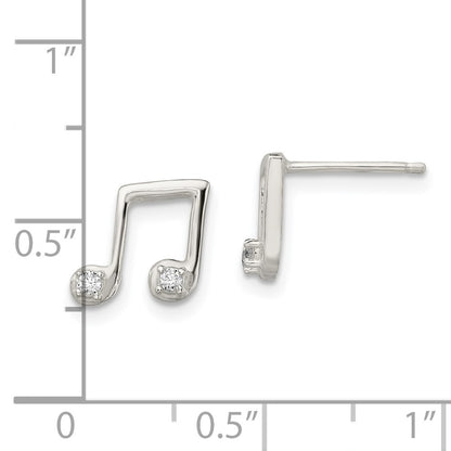 Sterling Silver Polished Cz Musical Notes Post Earrings
