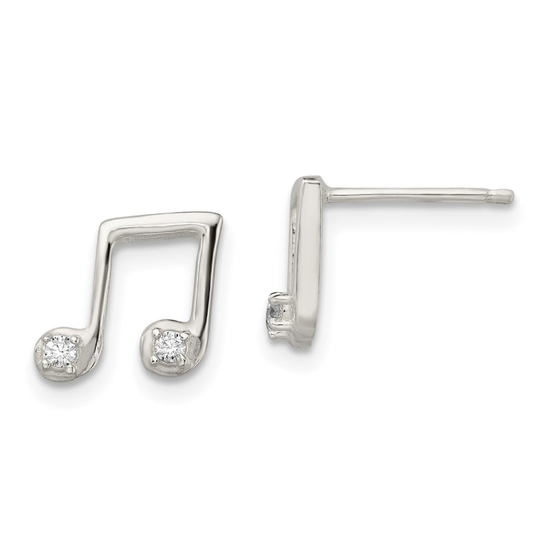 Sterling Silver Polished Cz Musical Notes Post Earrings
