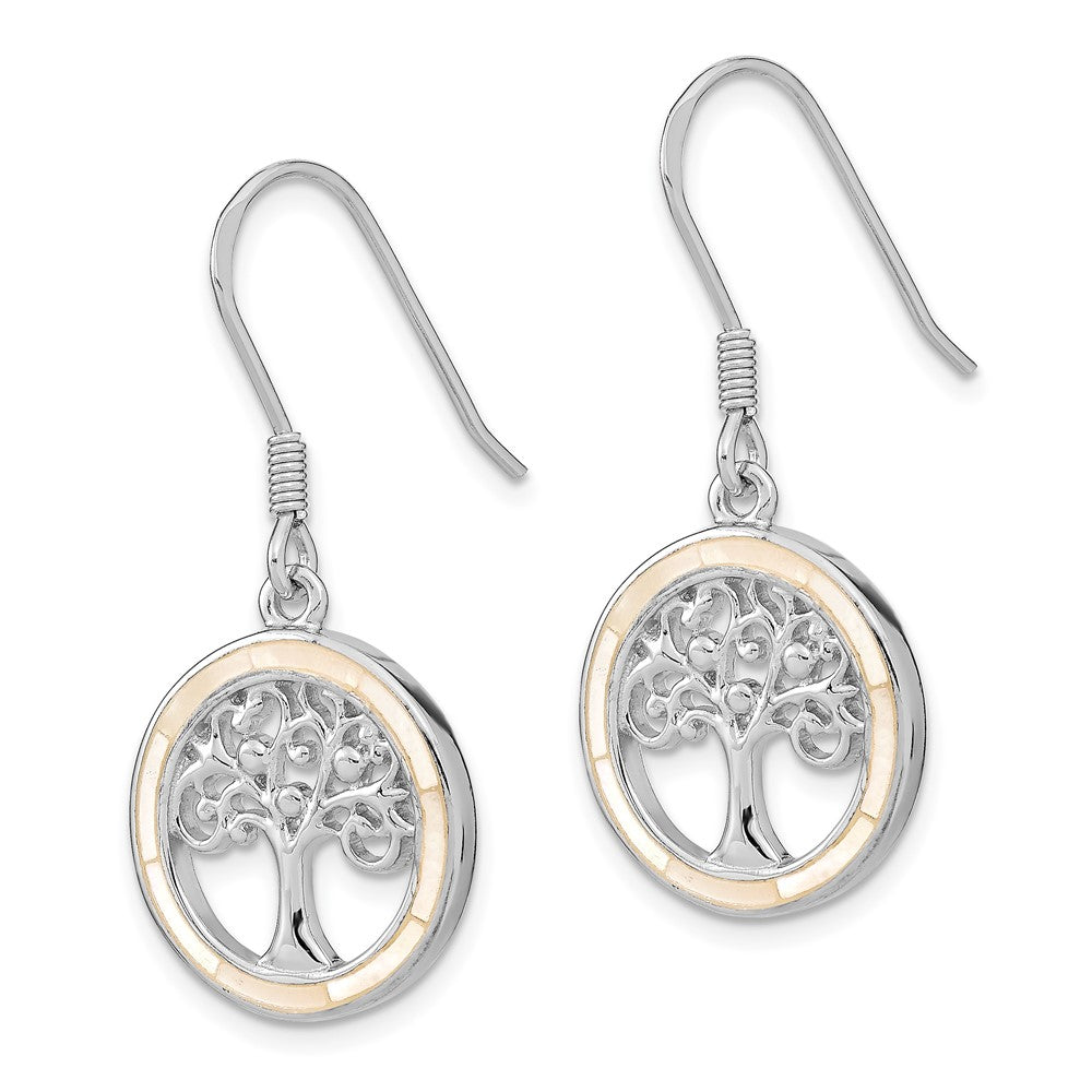 Sterling Silver Rhodium-Plated White Mop Tree Of Life Earrings