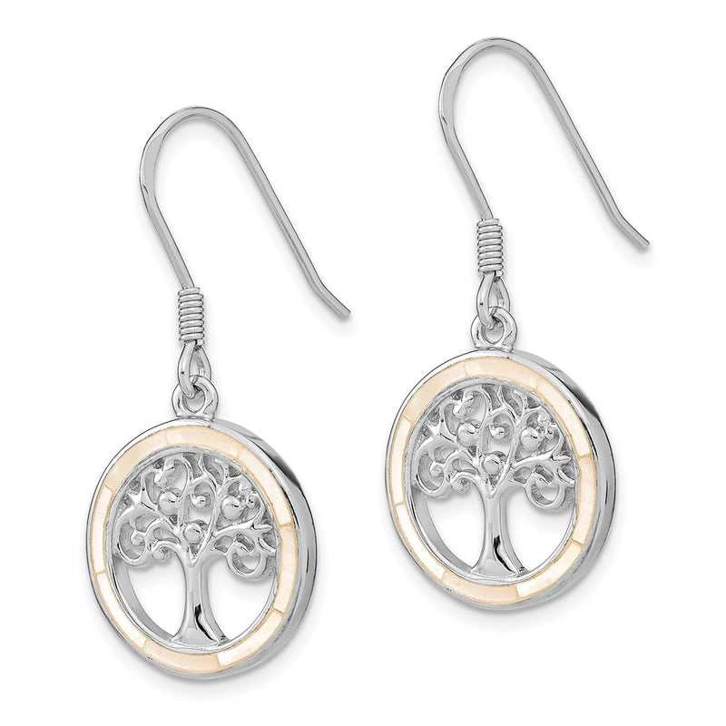 Sterling Silver Rhodium-Plated White Mop Tree Of Life Earrings