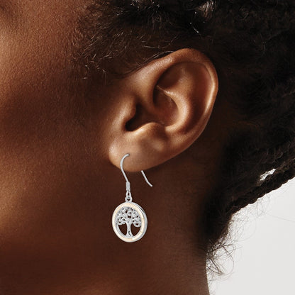 Sterling Silver Rhodium-Plated White Mop Tree Of Life Earrings