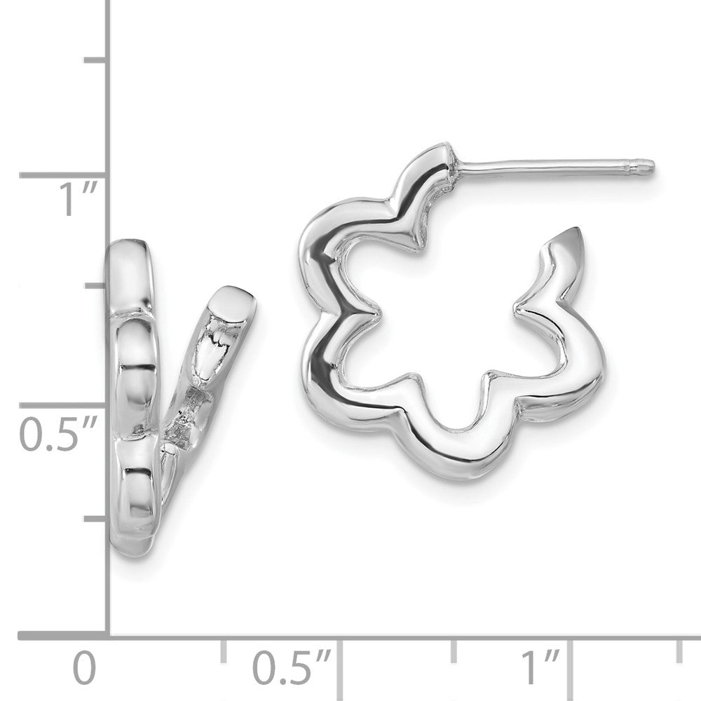 Sterling Silver Rhodium-Plated Flower Post Hoop Earrings