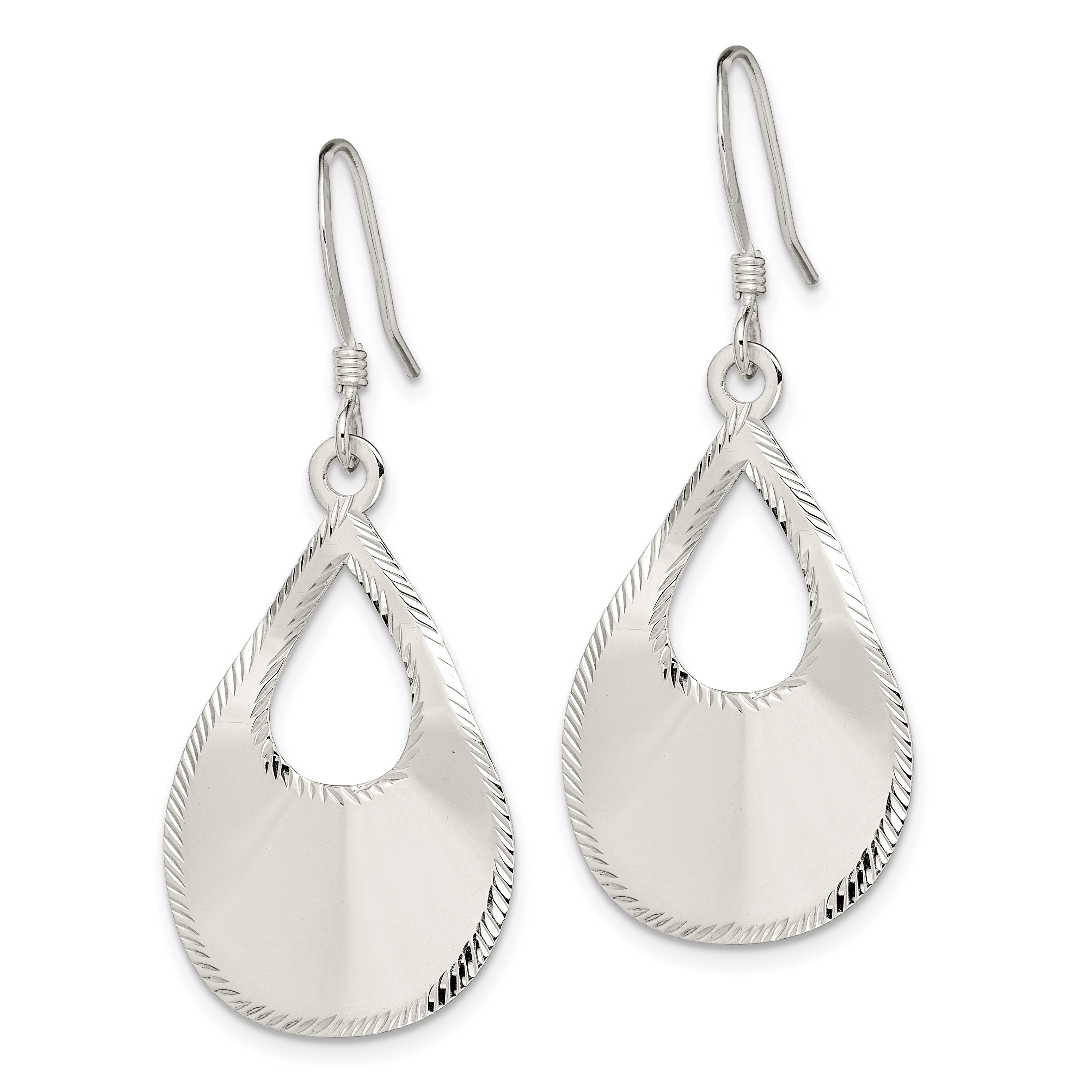 Sterling Silver Polished & Laser-Cut Teardrop Dangle Earrings