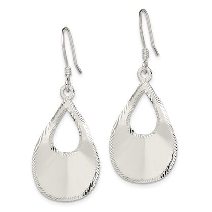 Sterling Silver Polished & Laser-Cut Teardrop Dangle Earrings