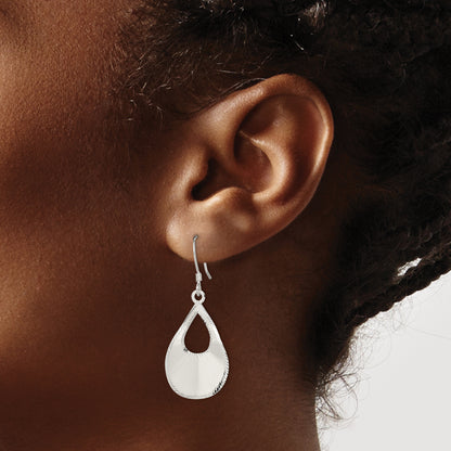 Sterling Silver Polished & Laser-Cut Teardrop Dangle Earrings