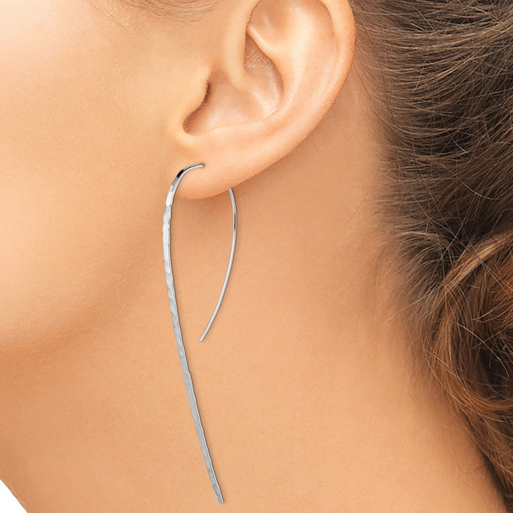 Sterling Silver Rhodium-Plated Polished Textured Threader Earrings