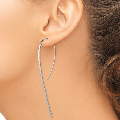 Sterling Silver Rhodium-Plated Polished Textured Threader Earrings