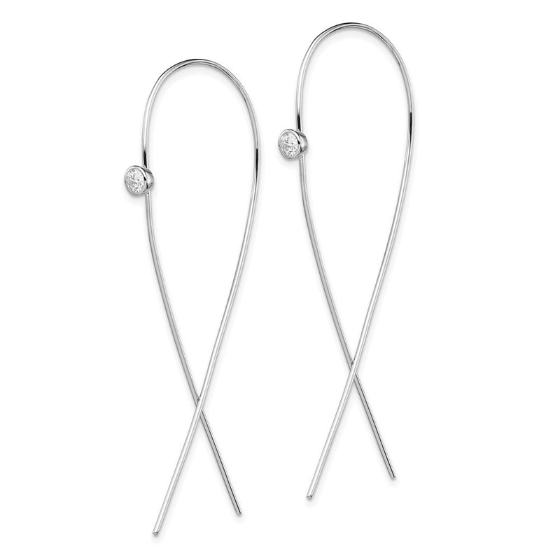 Sterling Silver Rhodium-Plated Polished Cz Threader Earrings