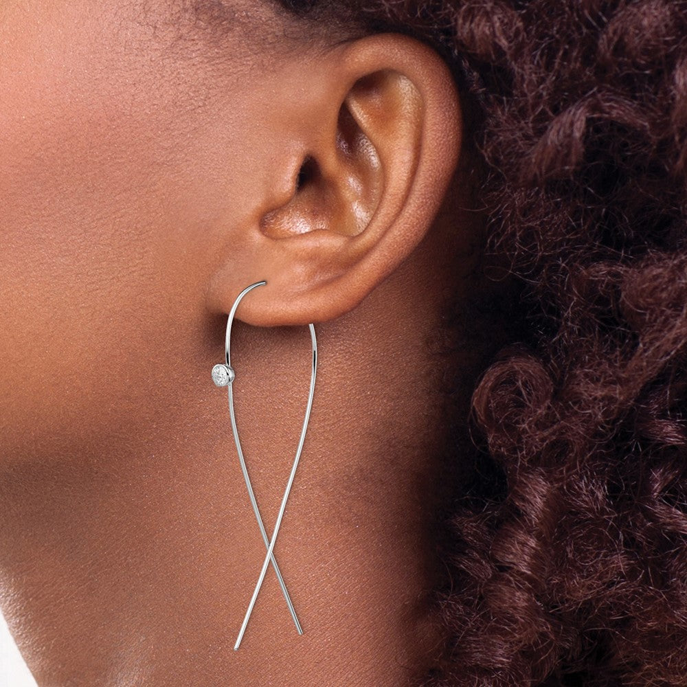 Sterling Silver Rhodium-Plated Polished Cz Threader Earrings