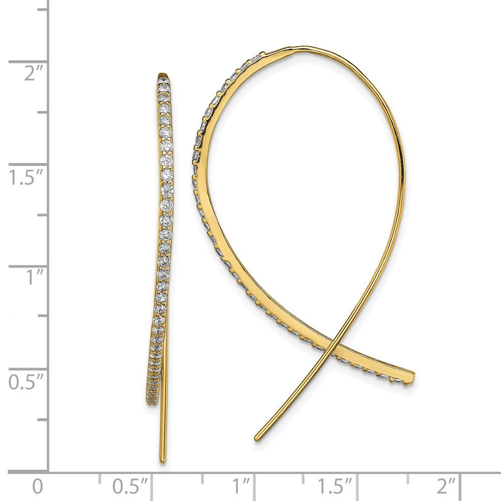 Ss/Gold Plated Sterling Silver Gold-Tone Cz Threader Earrings