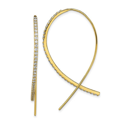 Ss/Gold Plated Sterling Silver Gold-Tone Cz Threader Earrings