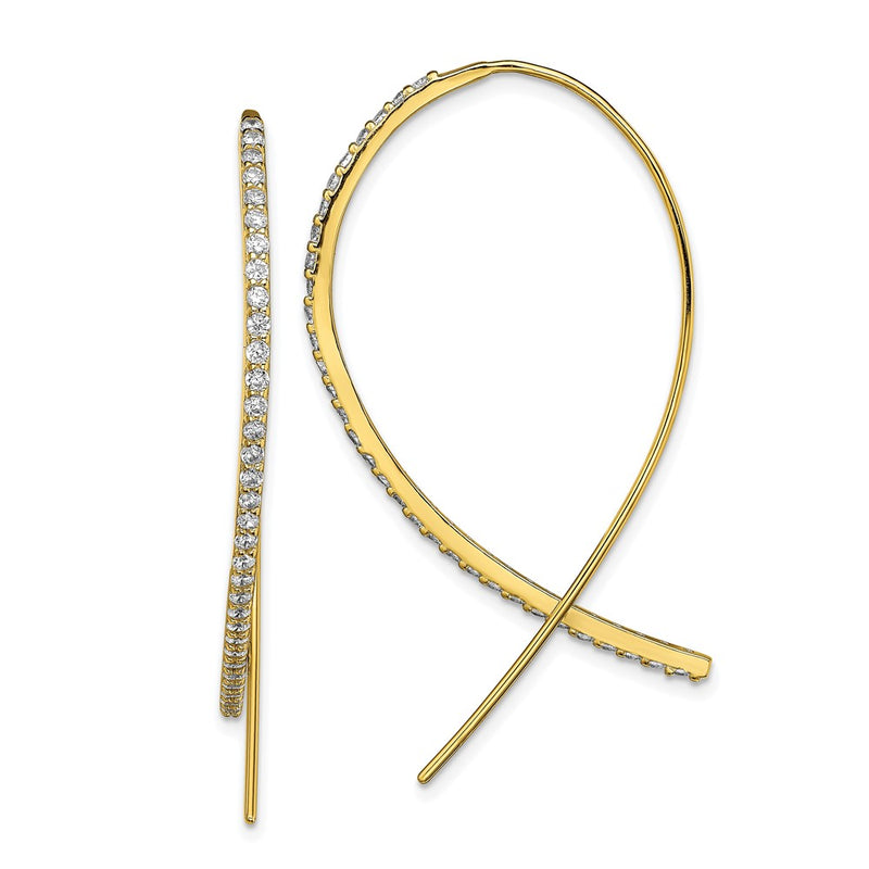 Ss/Gold Plated Sterling Silver Gold-Tone Cz Threader Earrings