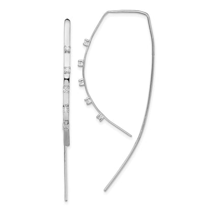 Sterling Silver Rhodium-Plated Polished Cz Threader Earrings