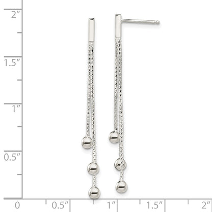Sterling Silver Polished 3-Strand Chain & Beaded Post Dangle Earrings