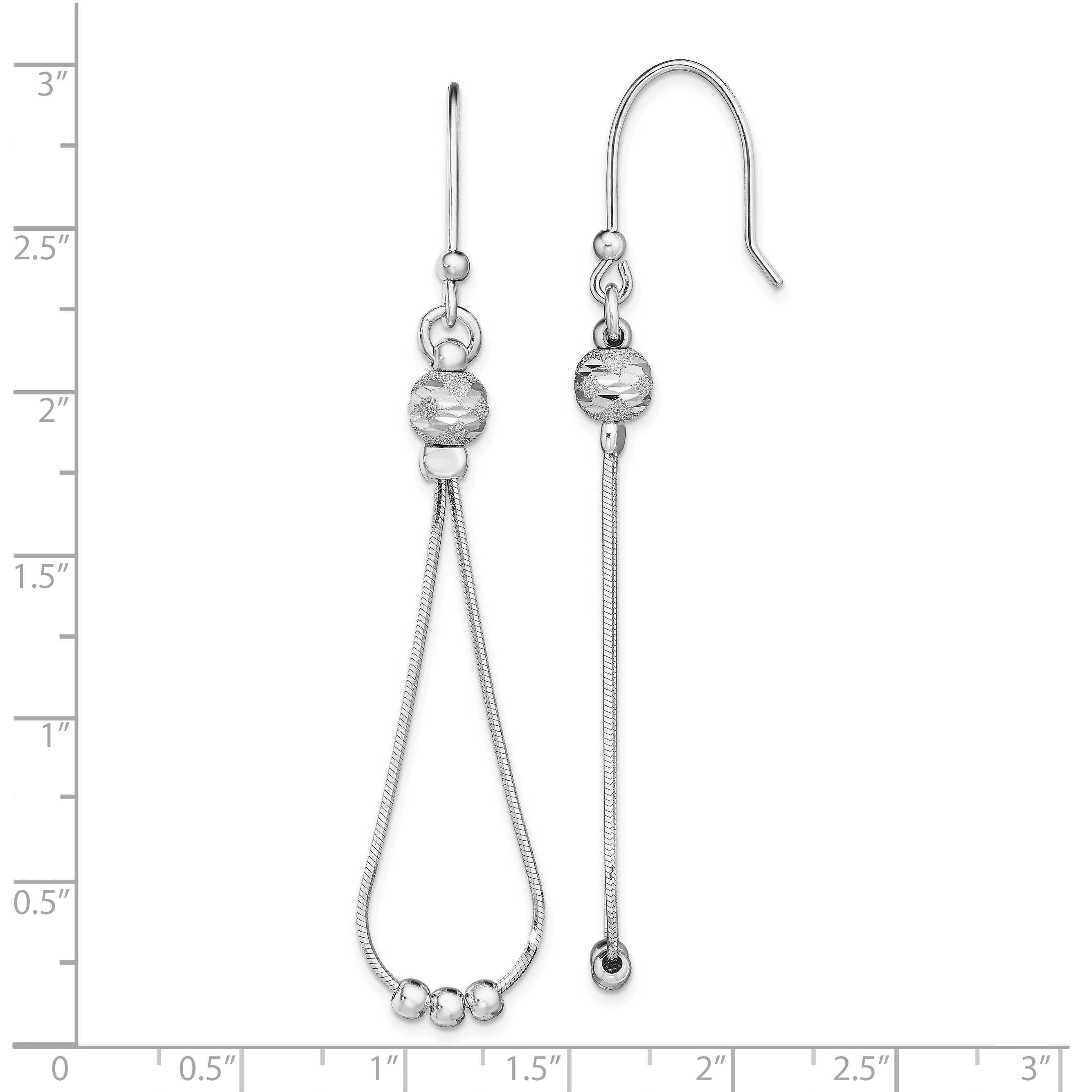 Sterling Silver Rh-Plated Diamond-Cut Beaded Teardrop Chain Dangle Earrings