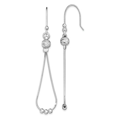 Sterling Silver Rh-Plated Diamond-Cut Beaded Teardrop Chain Dangle Earrings