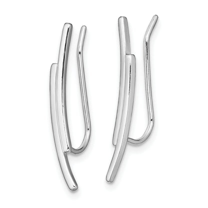 Sterling Silver Rhod-Plated Polished Double Curved Bar Ear Climber Earrings