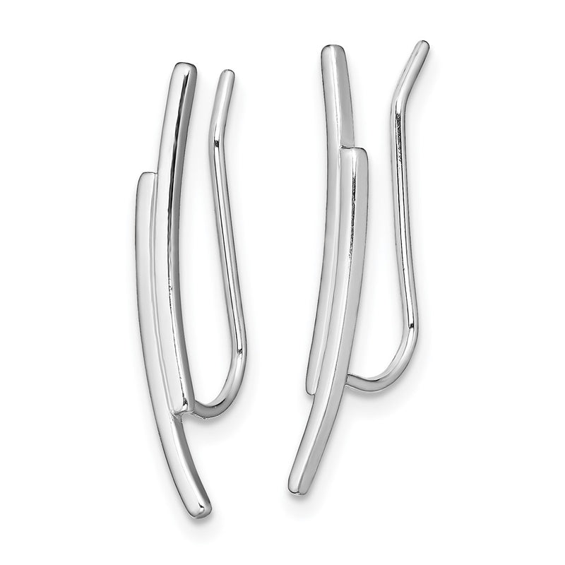 Sterling Silver Rhod-Plated Polished Double Curved Bar Ear Climber Earrings