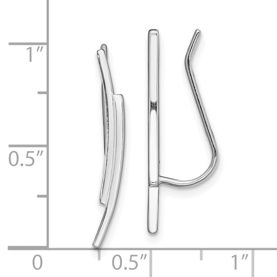 Sterling Silver Rhod-Plated Polished Double Curved Bar Ear Climber Earrings