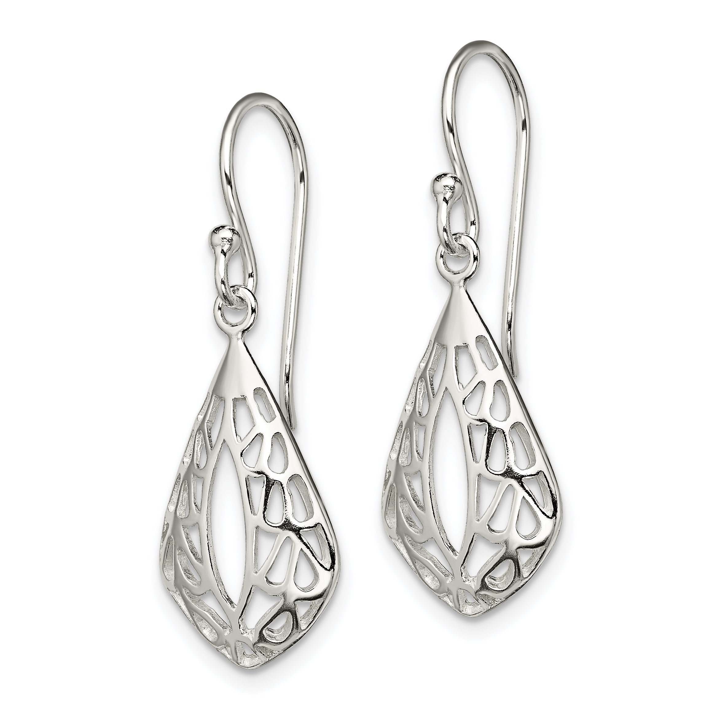 Sterling Silver Filigree Teardrop Dangle Shepherd Hook Earrings