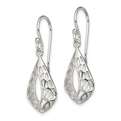 Sterling Silver Filigree Teardrop Dangle Shepherd Hook Earrings
