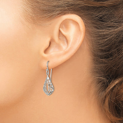 Sterling Silver Filigree Teardrop Dangle Shepherd Hook Earrings