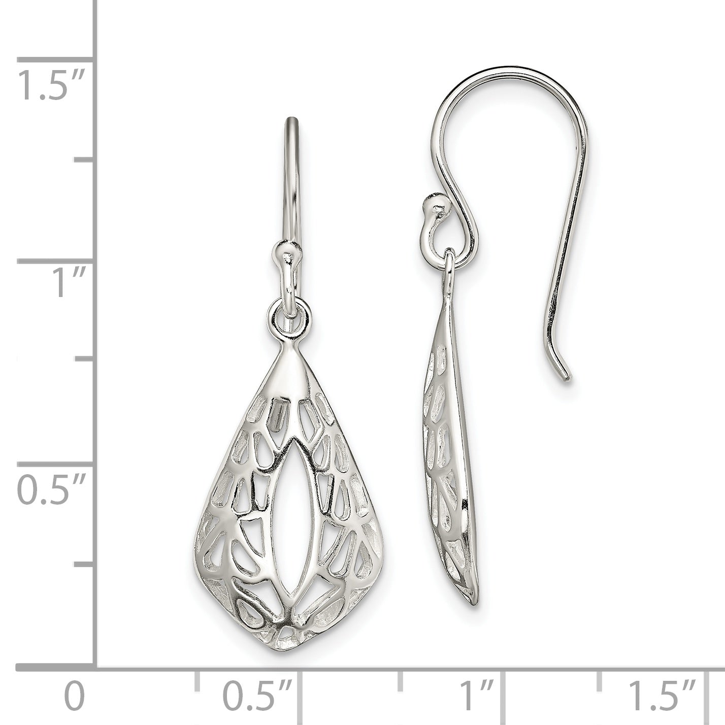 Sterling Silver Filigree Teardrop Dangle Shepherd Hook Earrings
