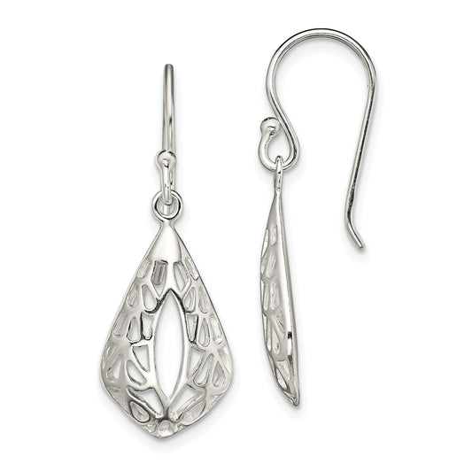 Sterling Silver Filigree Teardrop Dangle Shepherd Hook Earrings