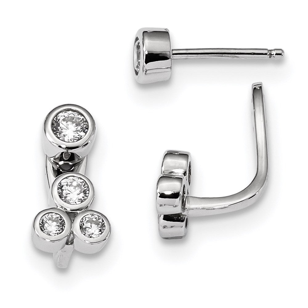 Sterling Silver Rhodium-Plated Cz Post Detachable Dangle Earrings
