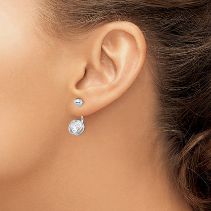 Sterling Silver Rhodium-Plated Cz Front And Back Post Earrings