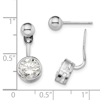 Sterling Silver Rhodium-Plated Cz Front And Back Post Earrings