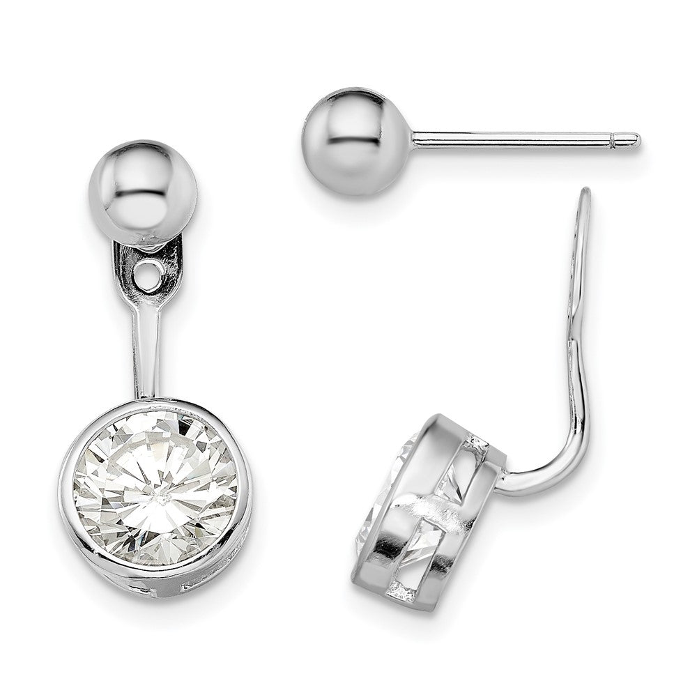 Sterling Silver Rhodium-Plated Cz Front And Back Post Earrings