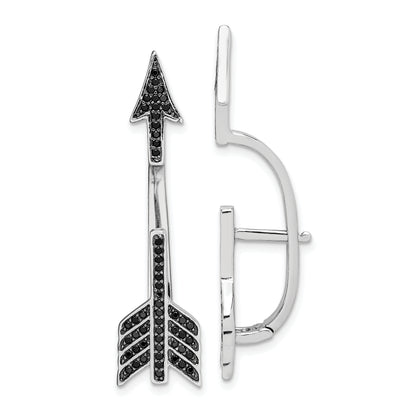 Sterling Silver Rhodium-Plated Polished Black Cz Arrow Hinged Post Earrings