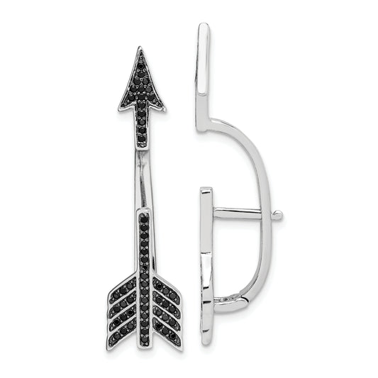 Sterling Silver Rhodium-Plated Polished Black Cz Arrow Hinged Post Earrings