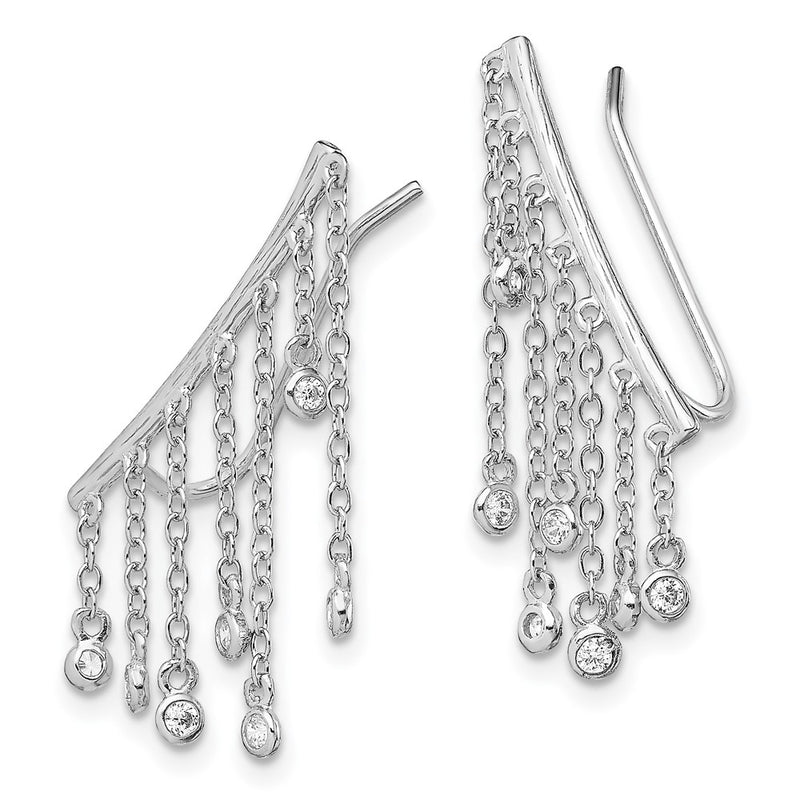 Sterling Silver Rhodium-Plated Polished Fancy Cz Dangle Ear Climber Earring