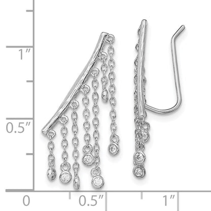 Sterling Silver Rhodium-Plated Polished Fancy Cz Dangle Ear Climber Earring