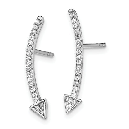 Sterling Silver Rhodium-Plated Polished Cz Arrow Ear Climber Post Earrings