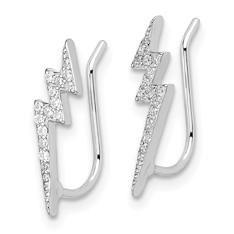 Sterling Silver Rhodium-Plated Polished Cz Lightning Bolt Ear Climber Earri