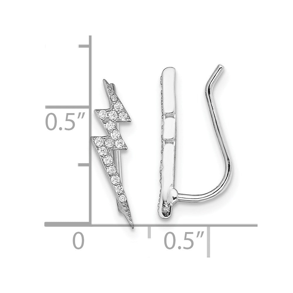 Sterling Silver Rhodium-Plated Polished Cz Lightning Bolt Ear Climber Earri