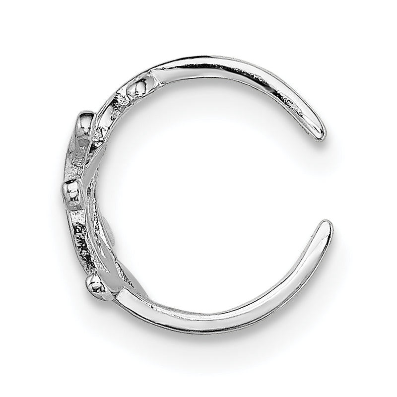 Sterling Silver Rhod-Plated Polished & Textured Leaf Single Cuff Earring